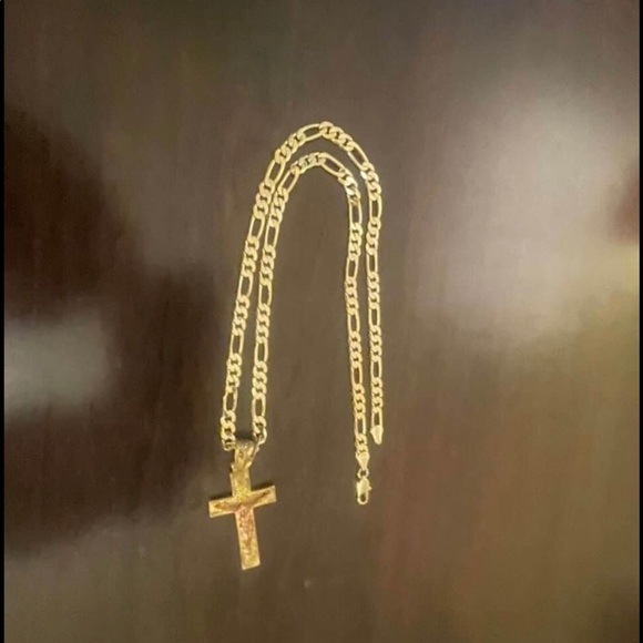 14kt 2 tone rosegold diamond cutcross with 22in gold fígaro chain 3mm - Picture 2 of 2